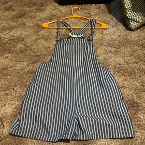 Blue and white stripped romper size small